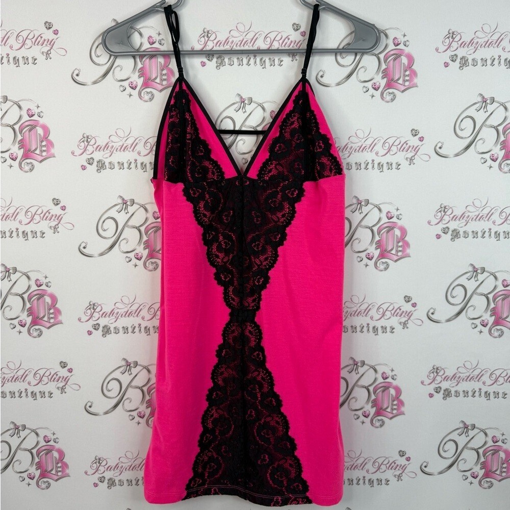 La senza dress chemise Lacie sexy neon Elegant Pink and Black Lace Chemise